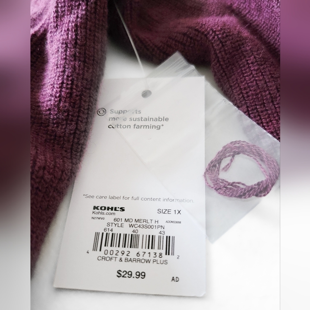 croft & barrow Plum Open-Front Pocket Cardigan Size 1X - Picture 7 of 8